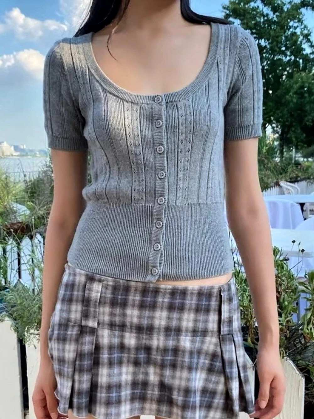 NWT | Brandy Melville Grey Short Sleeve Button-Up Cardigan